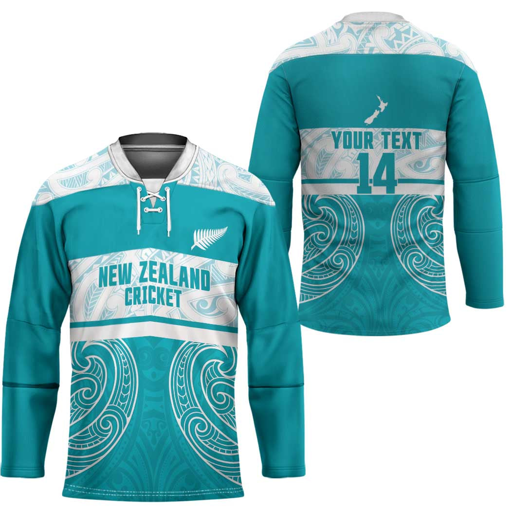 New Zealand Silver Fern Cricket Custom Hockey Jersey Black Cap Teal Maori Pattern - Polynesian Pride