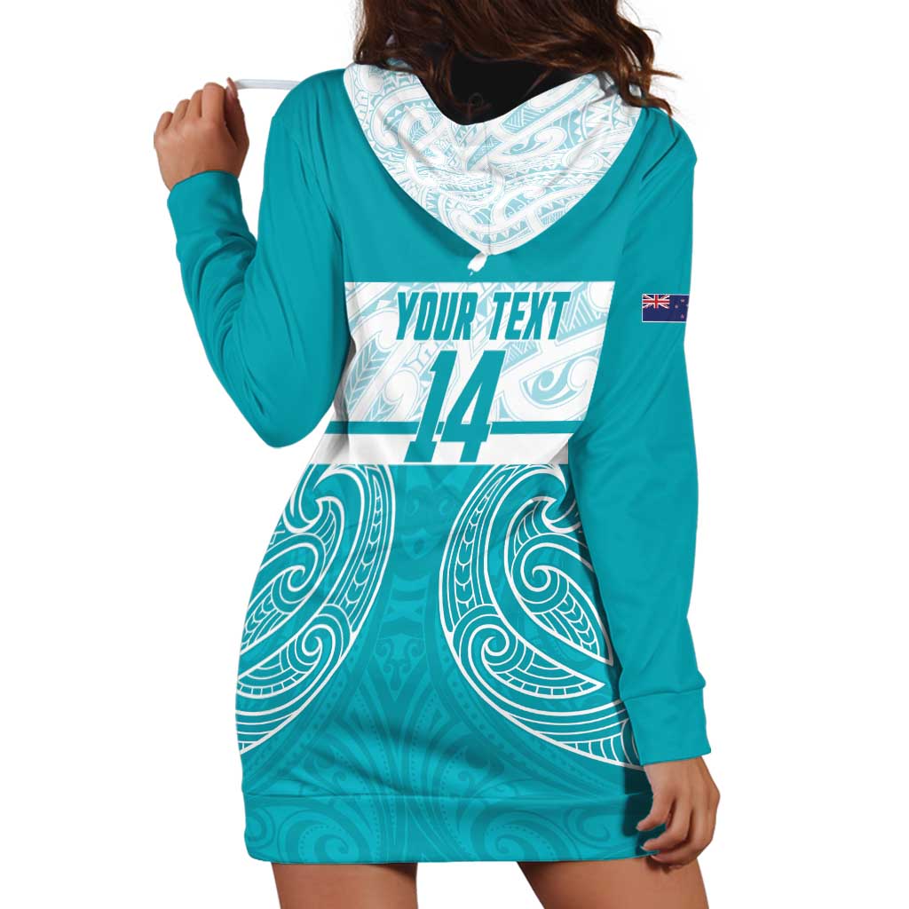 New Zealand Silver Fern Cricket Custom Hoodie Dress Black Cap Teal Maori Pattern - Polynesian Pride