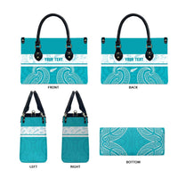 New Zealand Silver Fern Cricket Custom Leather Bag Black Cap Teal Maori Pattern - Polynesian Pride