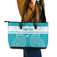 New Zealand Silver Fern Cricket Custom Leather Tote Bag Black Cap Teal Maori Pattern - Polynesian Pride