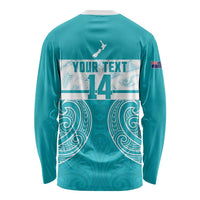 New Zealand Silver Fern Cricket Custom Long Sleeve Shirt Black Cap Teal Maori Pattern - Polynesian Pride