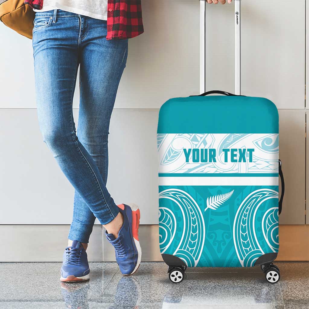 New Zealand Silver Fern Cricket Custom Luggage Cover Black Cap Teal Maori Pattern - Polynesian Pride