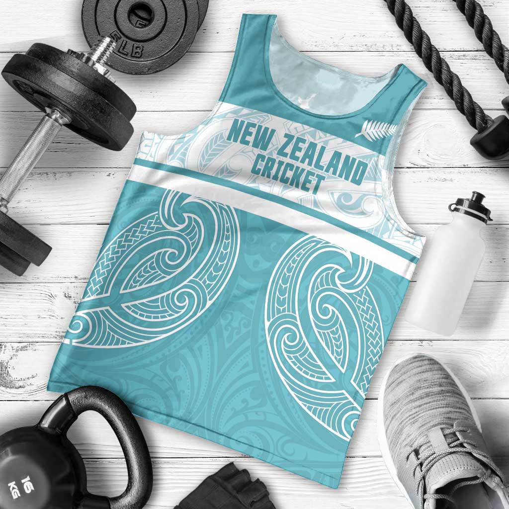 New Zealand Silver Fern Cricket Custom Men Tank Top Black Cap Teal Maori Pattern - Polynesian Pride