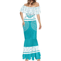 New Zealand Silver Fern Cricket Custom Mermaid Dress Black Cap Teal Maori Pattern - Polynesian Pride