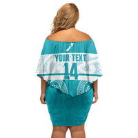 New Zealand Silver Fern Cricket Custom Off Shoulder Short Dress Black Cap Teal Maori Pattern - Polynesian Pride