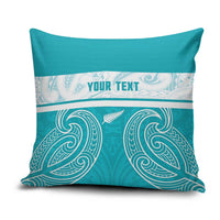 New Zealand Silver Fern Cricket Custom Pillow Cover Black Cap Teal Maori Pattern - Polynesian Pride