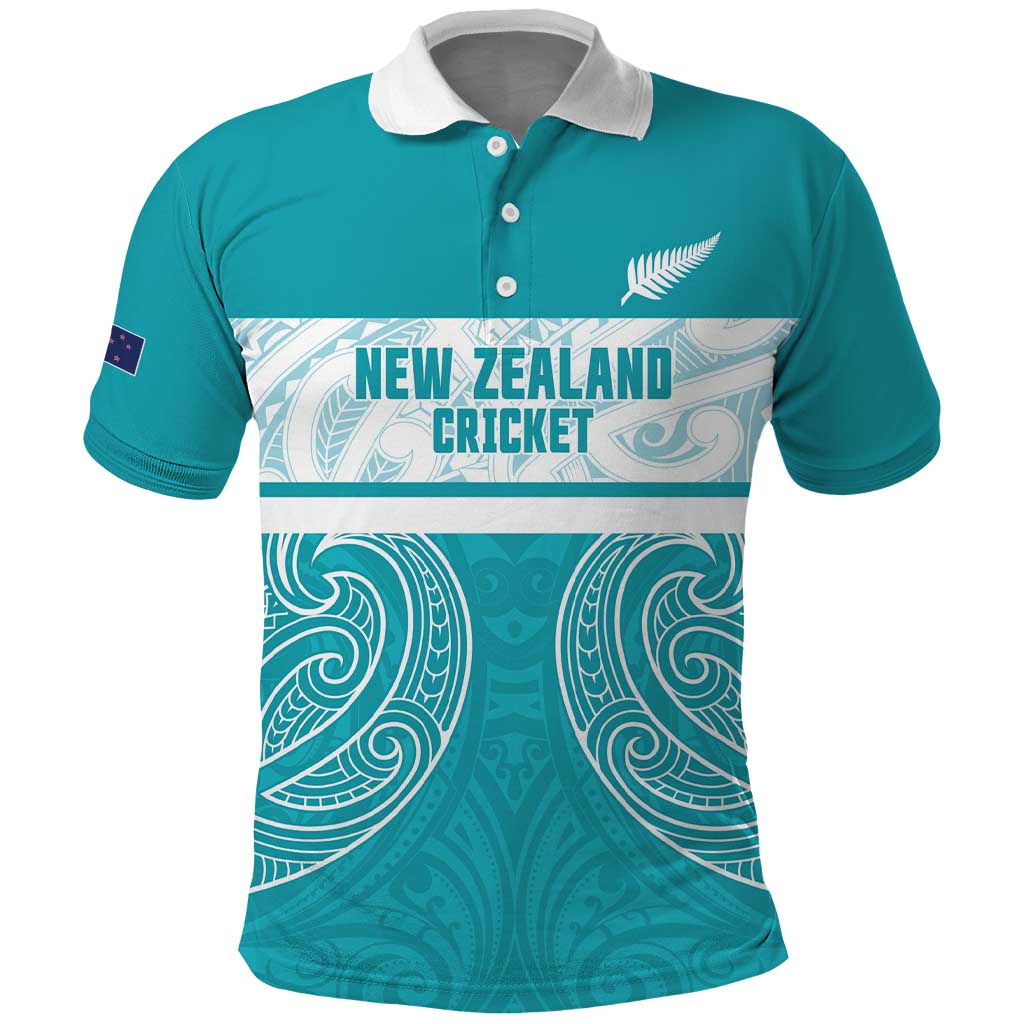 New Zealand Silver Fern Cricket Custom Polo Shirt Black Cap Teal Maori Pattern - Polynesian Pride