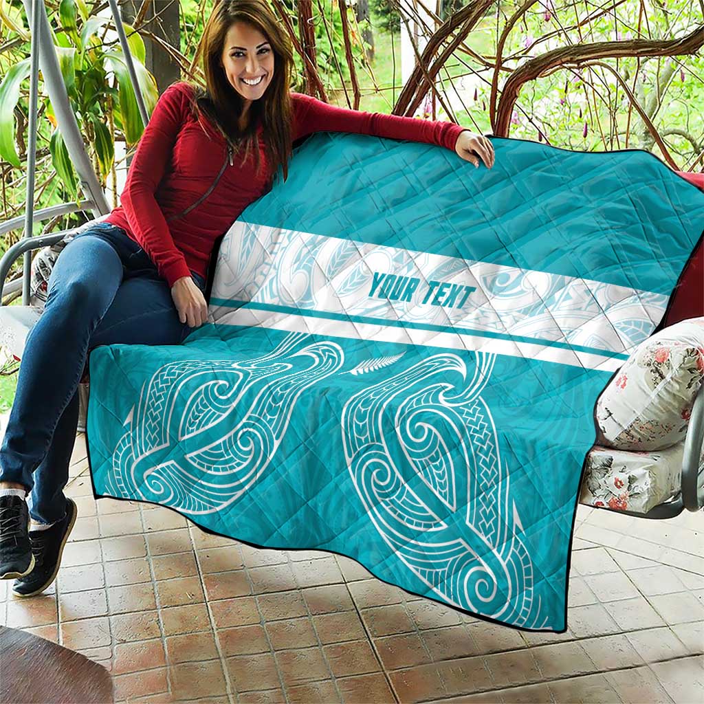 New Zealand Silver Fern Cricket Custom Quilt Black Cap Teal Maori Pattern - Polynesian Pride