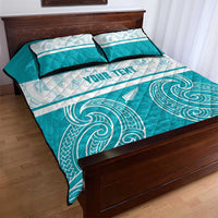 New Zealand Silver Fern Cricket Custom Quilt Bed Set Black Cap Teal Maori Pattern - Polynesian Pride