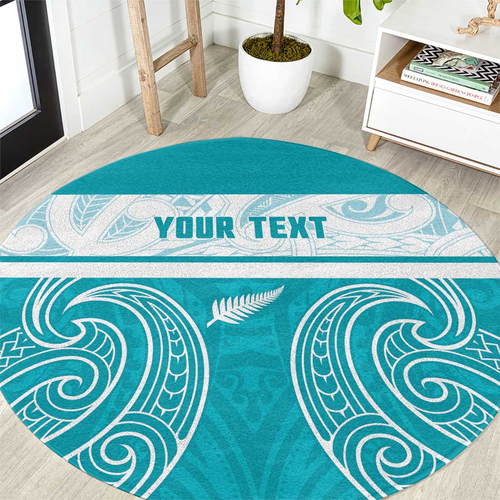 New Zealand Silver Fern Cricket Custom Round Carpet Black Cap Teal Maori Pattern - Polynesian Pride