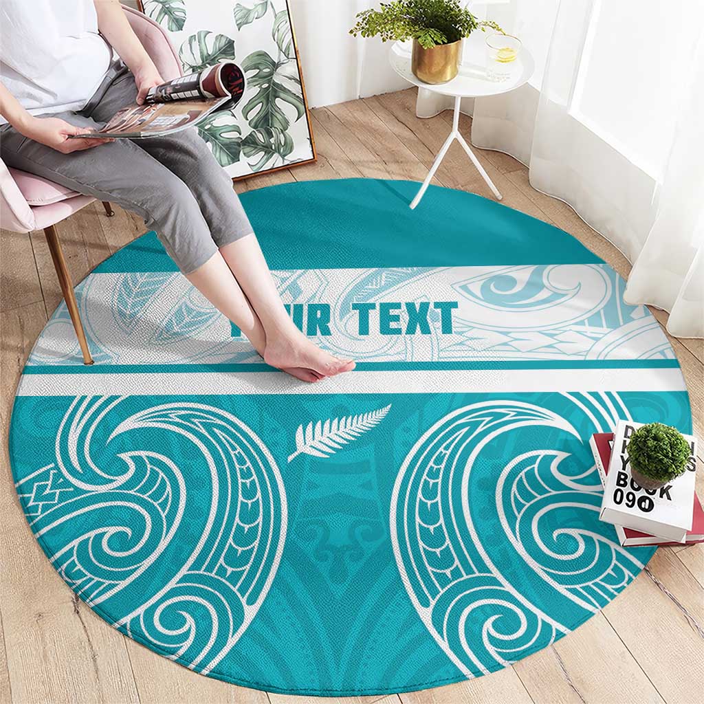 New Zealand Silver Fern Cricket Custom Round Carpet Black Cap Teal Maori Pattern - Polynesian Pride