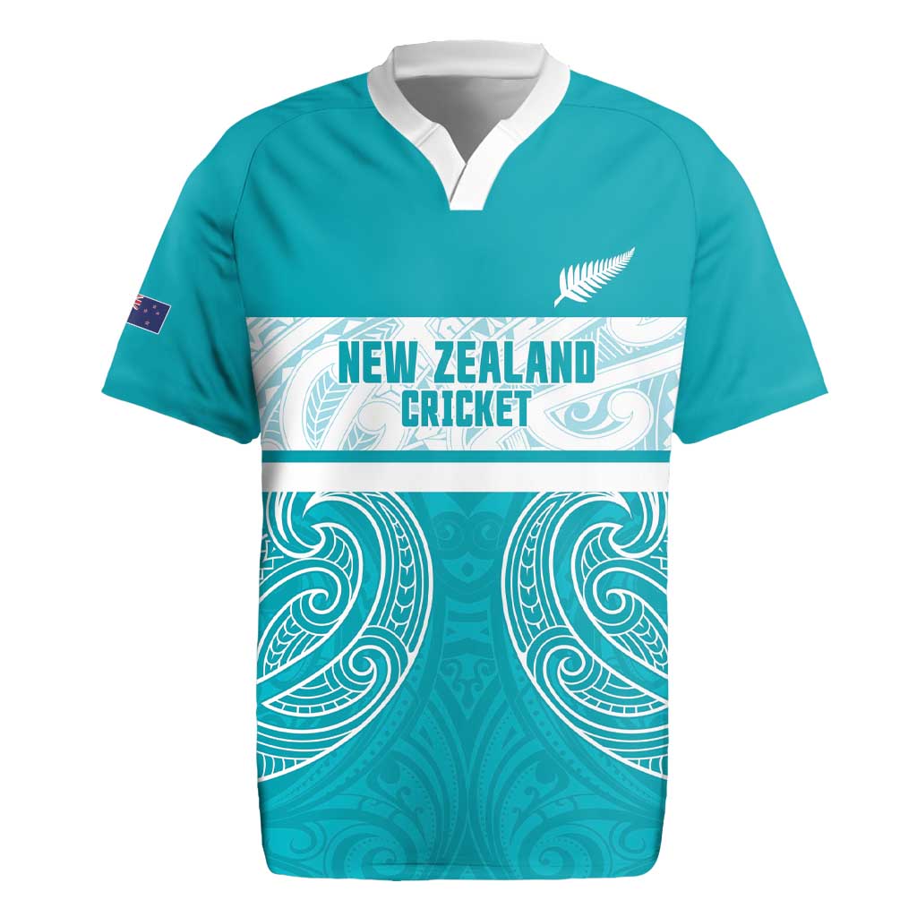 New Zealand Silver Fern Cricket Custom Rugby Jersey Black Cap Teal Maori Pattern - Polynesian Pride