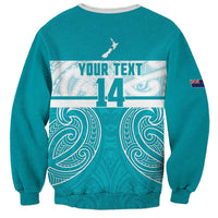 New Zealand Silver Fern Cricket Custom Sweatshirt Black Cap Teal Maori Pattern - Polynesian Pride