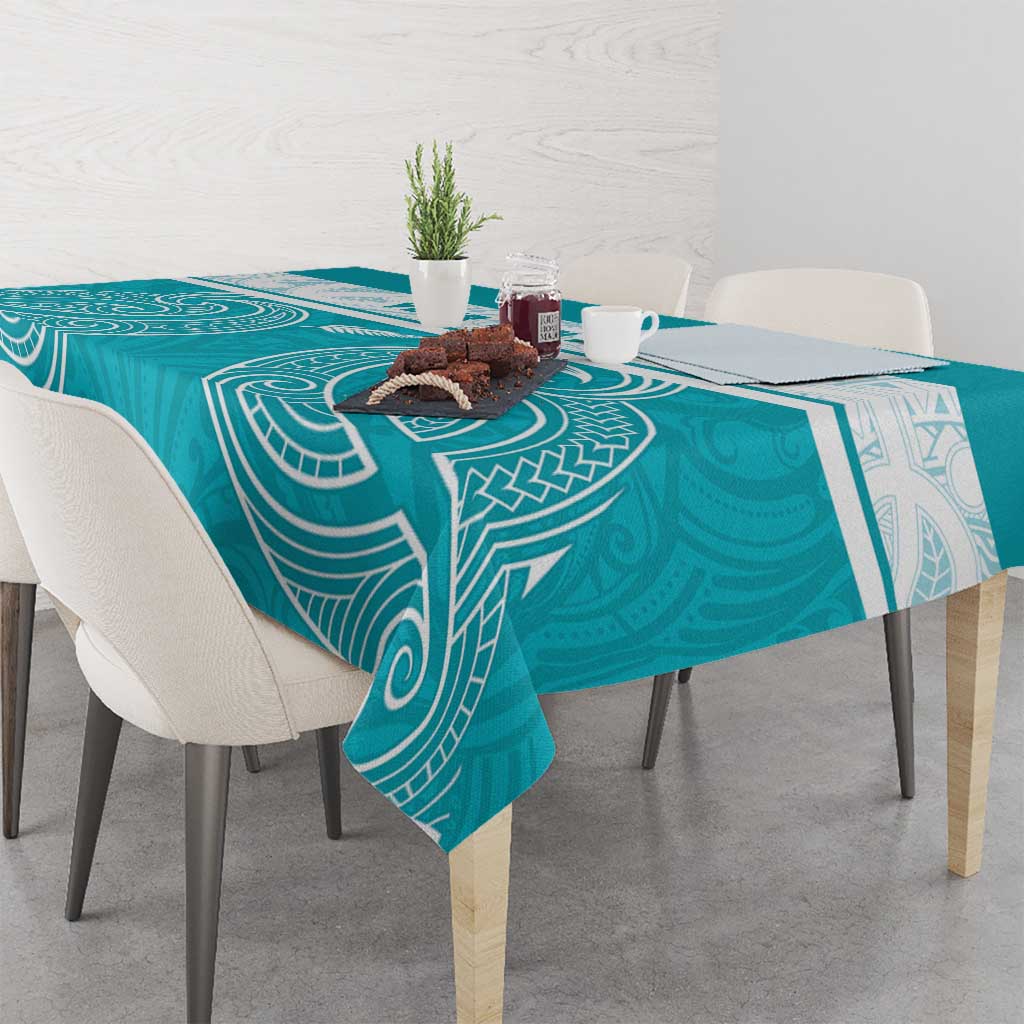 New Zealand Silver Fern Cricket Custom Tablecloth Black Cap Teal Maori Pattern - Polynesian Pride