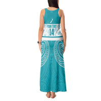 New Zealand Silver Fern Cricket Custom Tank Maxi Dress Black Cap Teal Maori Pattern - Polynesian Pride