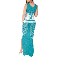 New Zealand Silver Fern Cricket Custom Tank Maxi Dress Black Cap Teal Maori Pattern - Polynesian Pride