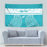 New Zealand Silver Fern Cricket Custom Tapestry Black Cap Teal Maori Pattern - Polynesian Pride