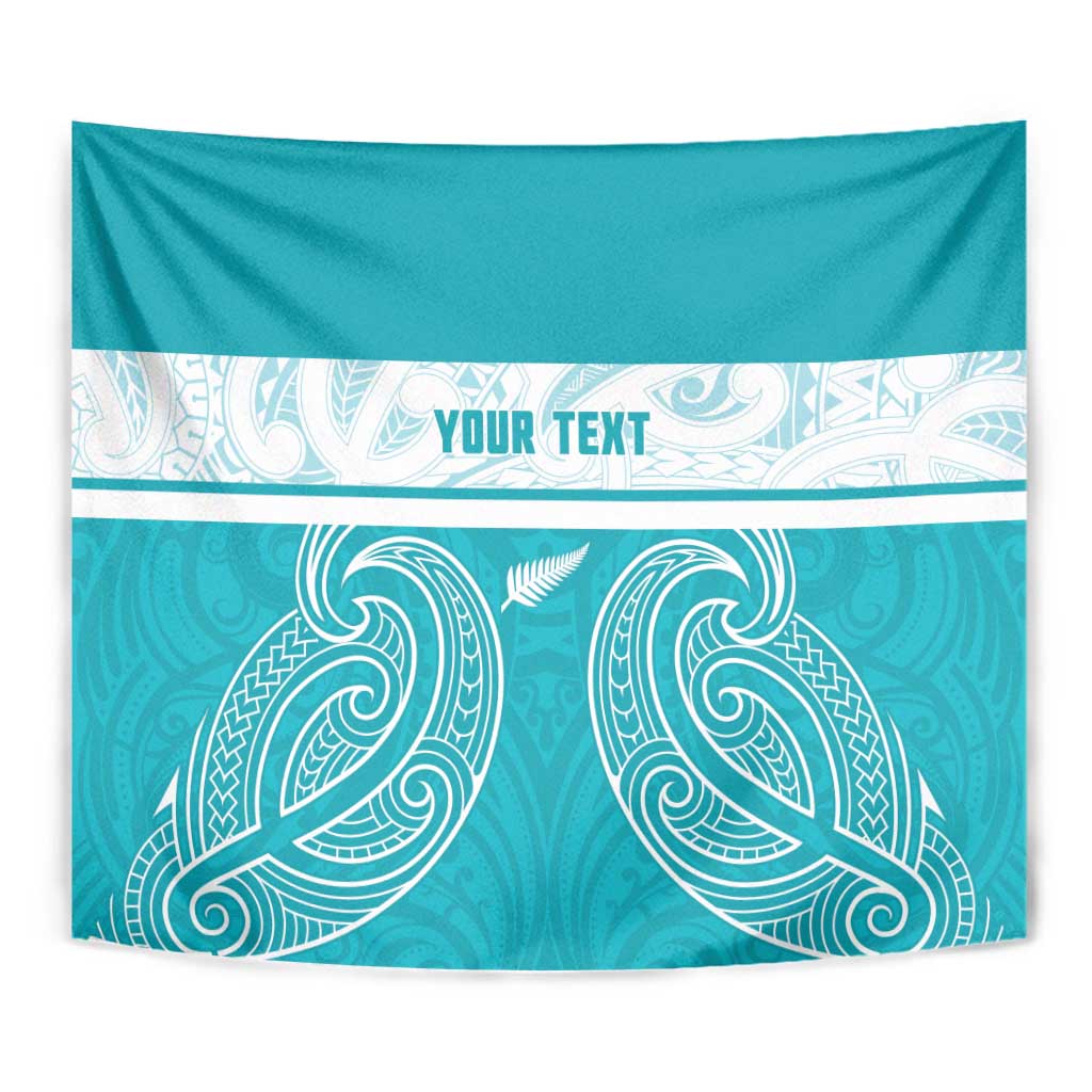 New Zealand Silver Fern Cricket Custom Tapestry Black Cap Teal Maori Pattern - Polynesian Pride