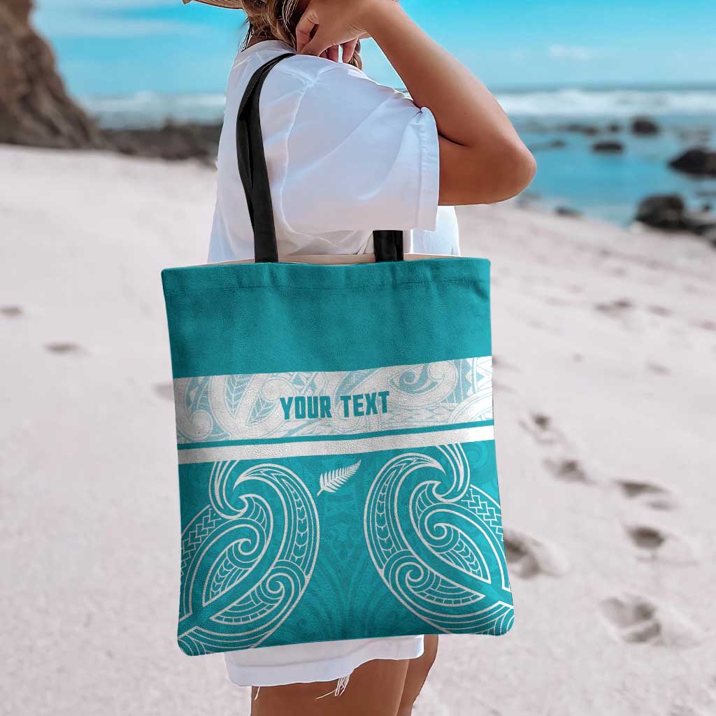 New Zealand Silver Fern Cricket Custom Tote Bag Black Cap Teal Maori Pattern - Polynesian Pride