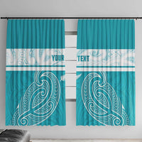 New Zealand Silver Fern Cricket Custom Window Curtain Black Cap Teal Maori Pattern - Polynesian Pride
