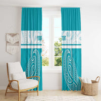 New Zealand Silver Fern Cricket Custom Window Curtain Black Cap Teal Maori Pattern - Polynesian Pride