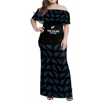 New Zealand Silver Fern Cricket Custom Family Matching Off Shoulder Maxi Dress and Hawaiian Shirt Black Cap T20 Version - Polynesian Pride