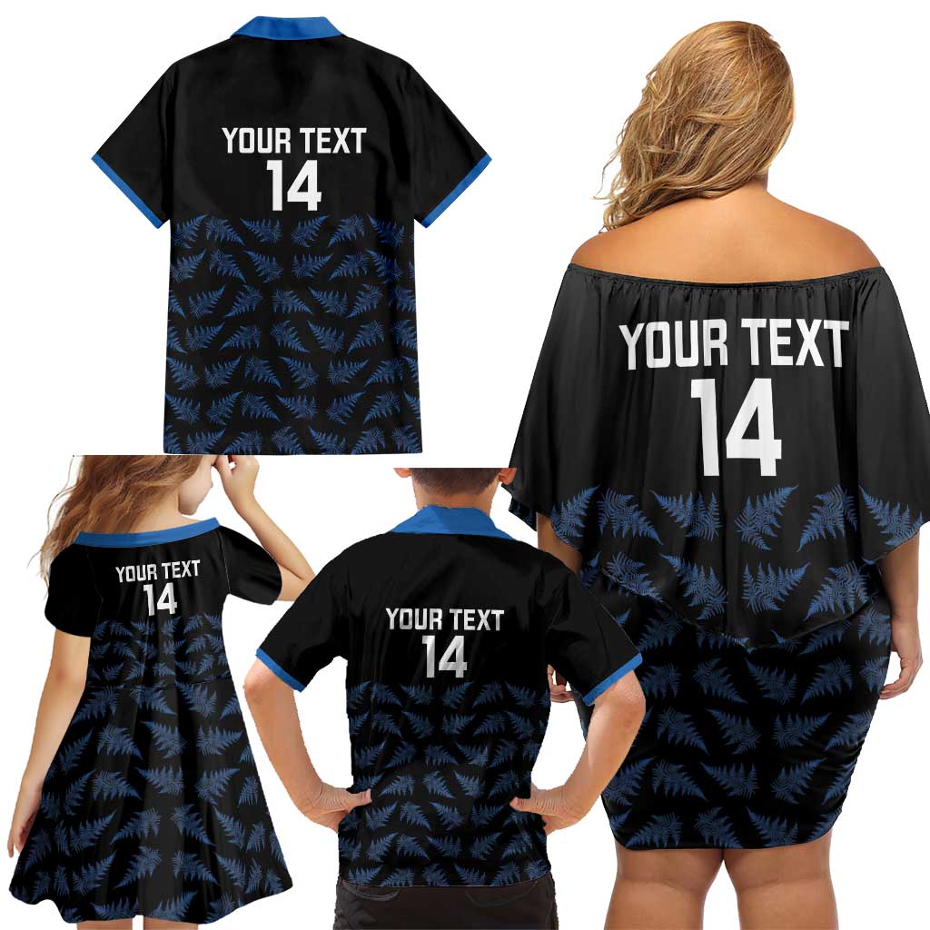 New Zealand Silver Fern Cricket Custom Family Matching Off Shoulder Short Dress and Hawaiian Shirt Black Cap T20 Version - Polynesian Pride