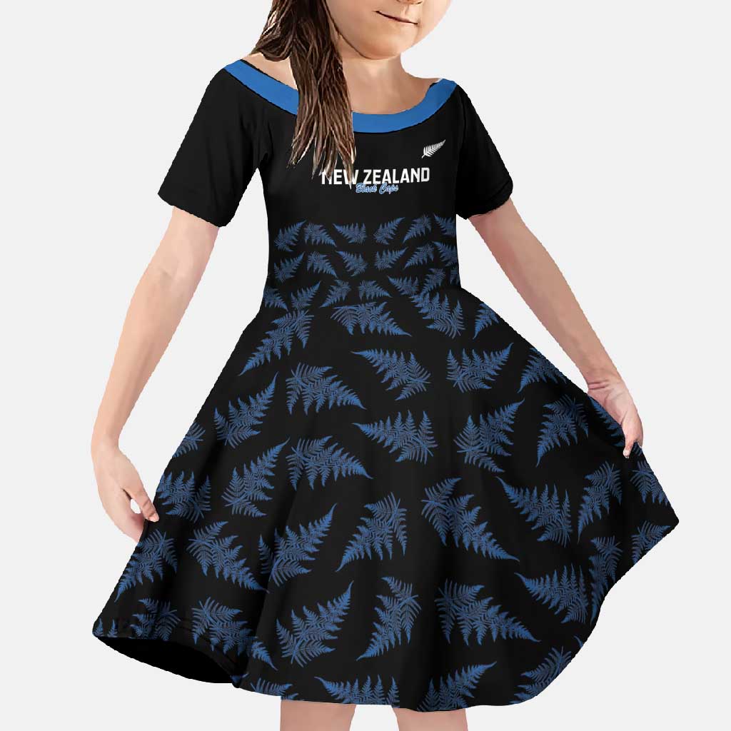 New Zealand Silver Fern Cricket Custom Family Matching Summer Maxi Dress and Hawaiian Shirt Black Cap T20 Version - Polynesian Pride