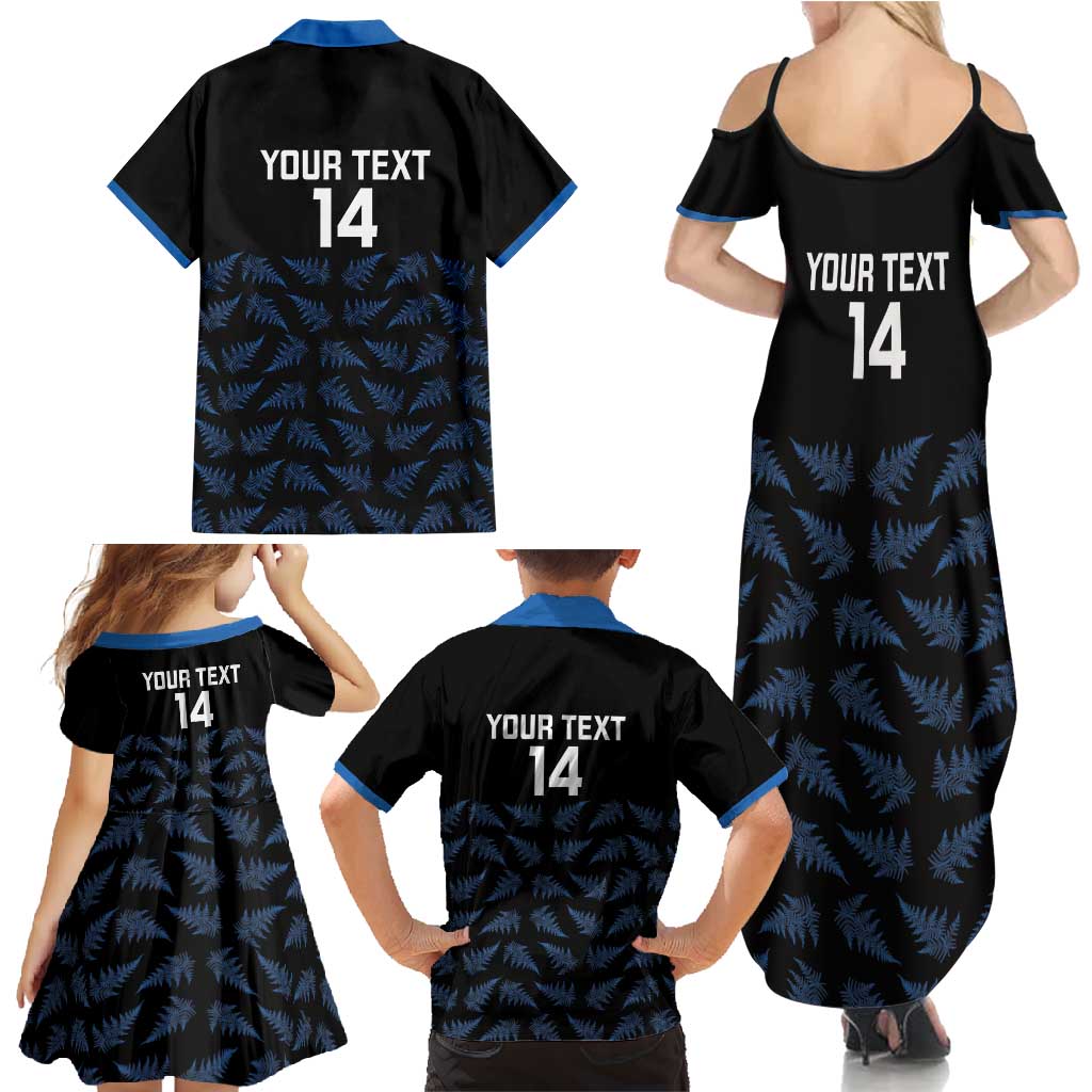 New Zealand Silver Fern Cricket Custom Family Matching Summer Maxi Dress and Hawaiian Shirt Black Cap T20 Version - Polynesian Pride