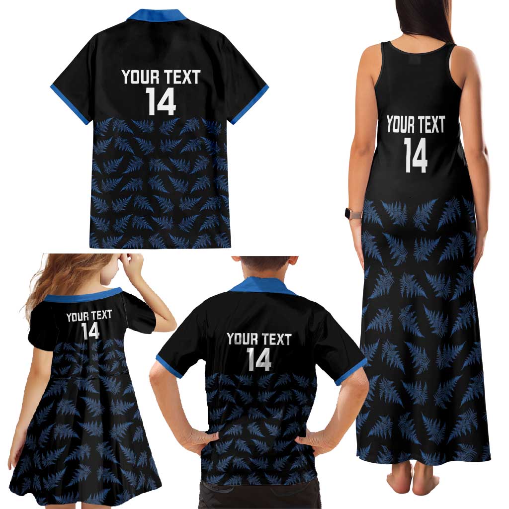 New Zealand Silver Fern Cricket Custom Family Matching Tank Maxi Dress and Hawaiian Shirt Black Cap T20 Version - Polynesian Pride