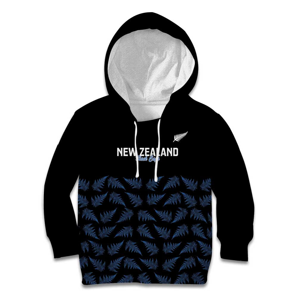 New Zealand Silver Fern Cricket Custom Kid Hoodie Black Cap T20 Version - Polynesian Pride