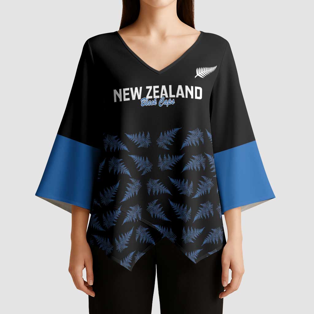 New Zealand Silver Fern Cricket Custom Kimono Sleeve Blouse Black Cap T20 Version - Polynesian Pride