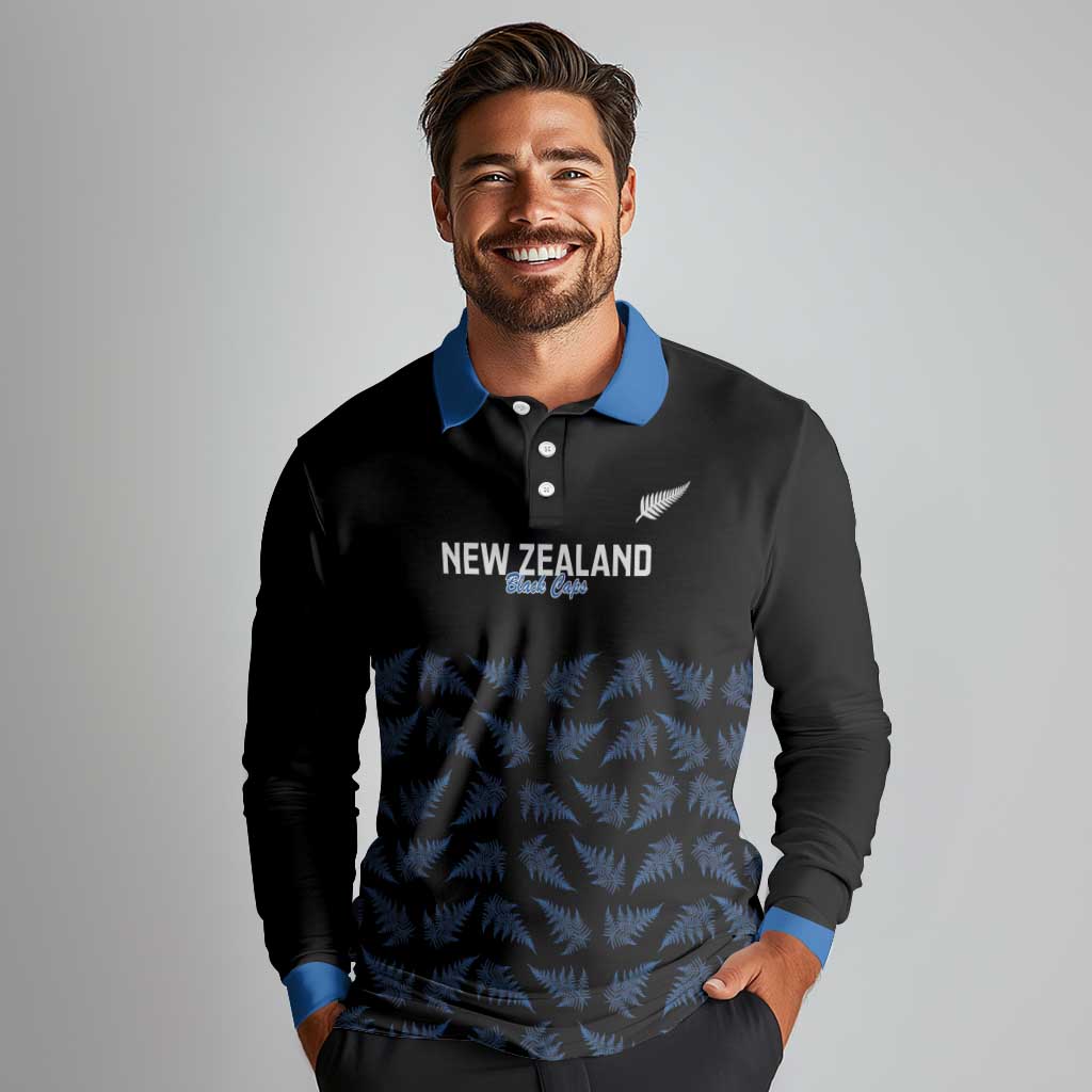 New Zealand Silver Fern Cricket Custom Long Sleeve Polo Shirt Black Cap T20 Version - Polynesian Pride