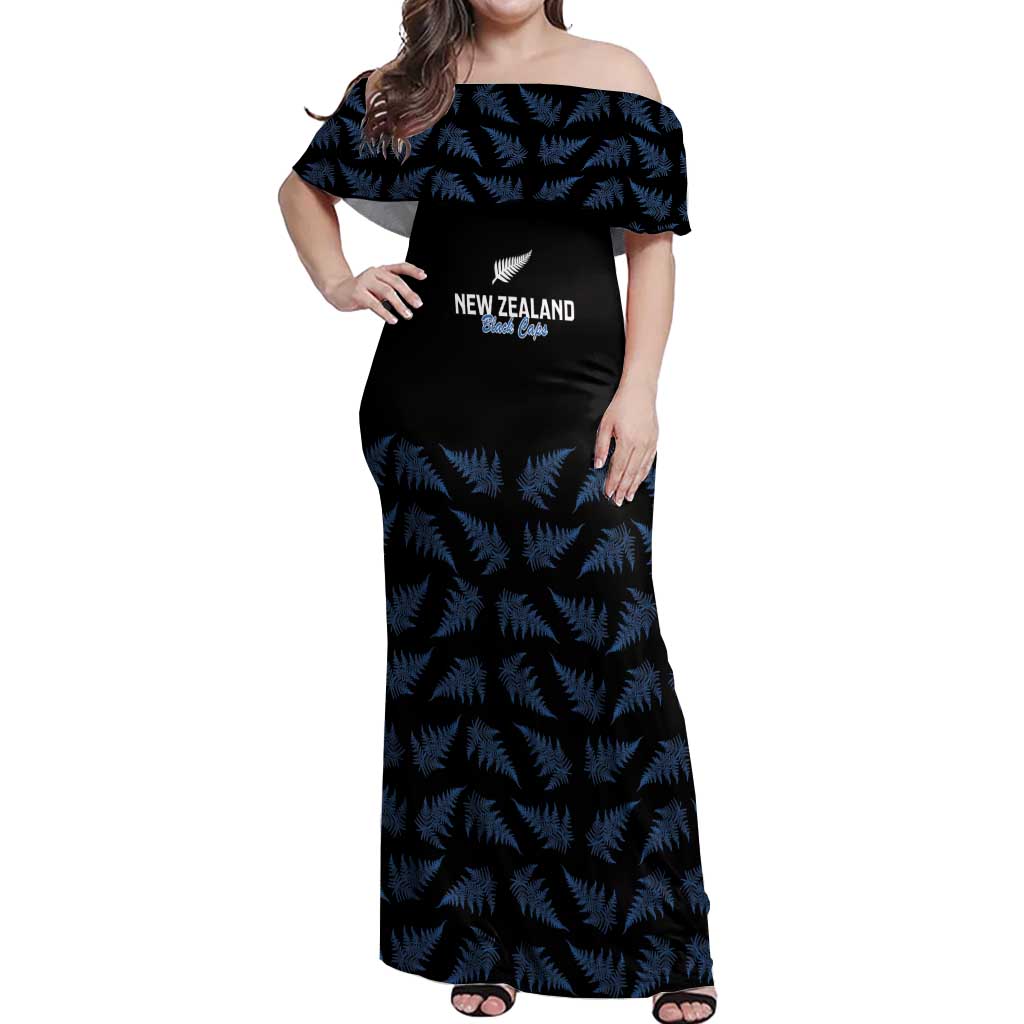 New Zealand Silver Fern Cricket Custom Off Shoulder Maxi Dress Black Cap T20 Version - Polynesian Pride