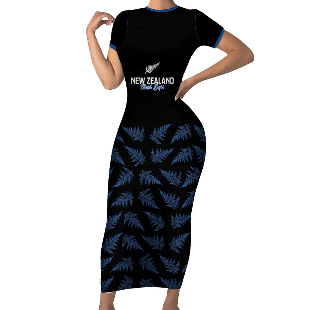 New Zealand Silver Fern Cricket Custom Short Sleeve Bodycon Dress Black Cap T20 Version - Polynesian Pride