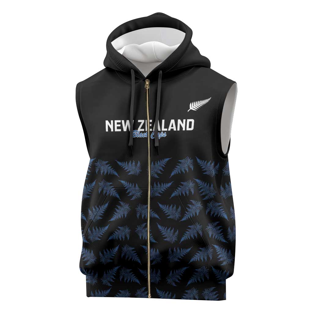 New Zealand Silver Fern Cricket Custom Sleeveless Zip Hoodie Black Cap T20 Version - Polynesian Pride