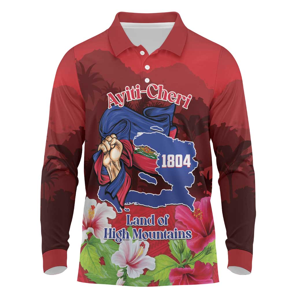 Ayiti-Cheri Independence Day Long Sleeve Polo Shirt Land of High Mountains