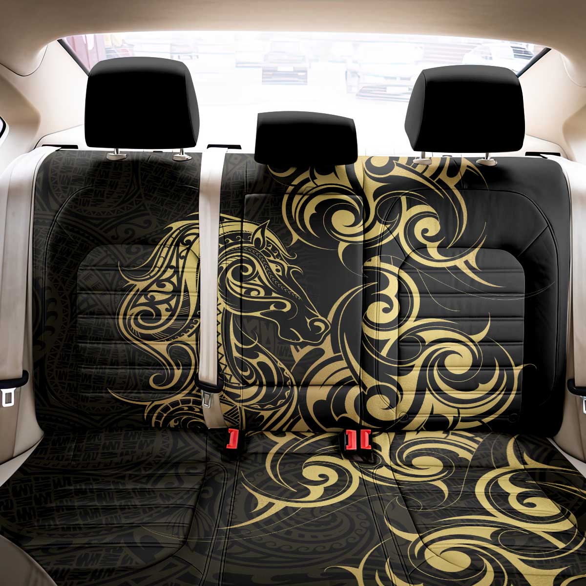 Gold And Black Aoteara Horse Racing Back Car Seat Cover NZ Maori Pattern