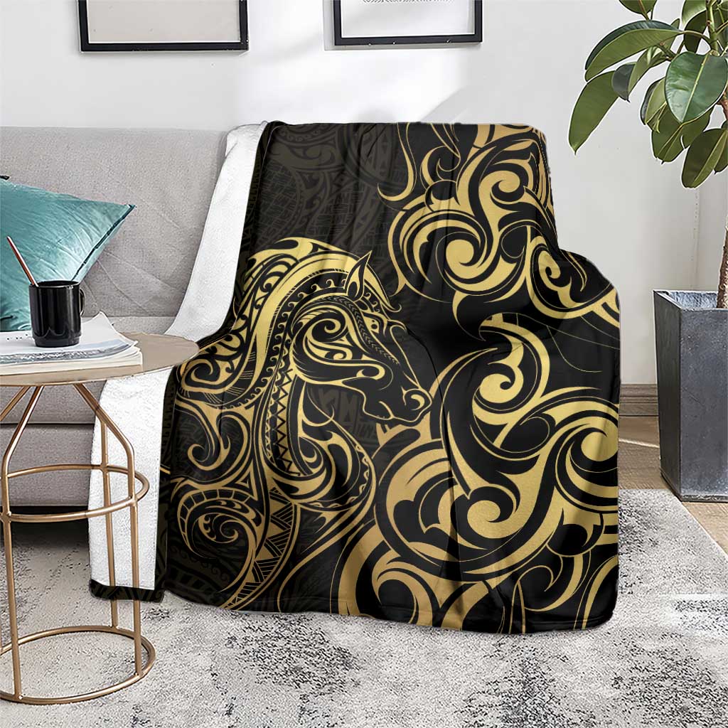 Gold And Black Aoteara Horse Racing Blanket NZ Maori Pattern