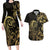 Gold And Black Aoteara Horse Racing Couples Matching Long Sleeve Bodycon Dress and Hawaiian Shirt NZ Maori Pattern