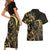 Gold And Black Aoteara Horse Racing Couples Matching Short Sleeve Bodycon Dress and Hawaiian Shirt NZ Maori Pattern