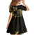 Gold And Black Aoteara Horse Racing Family Matching Short Sleeve Bodycon Dress and Hawaiian Shirt NZ Maori Pattern
