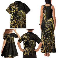 Gold And Black Aoteara Horse Racing Family Matching Tank Maxi Dress and Hawaiian Shirt NZ Maori Pattern