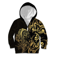 Gold And Black Aoteara Horse Racing Kid Hoodie NZ Maori Pattern