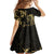 Gold And Black Aoteara Horse Racing Kid Short Sleeve Dress NZ Maori Pattern