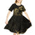 Gold And Black Aoteara Horse Racing Kid Short Sleeve Dress NZ Maori Pattern