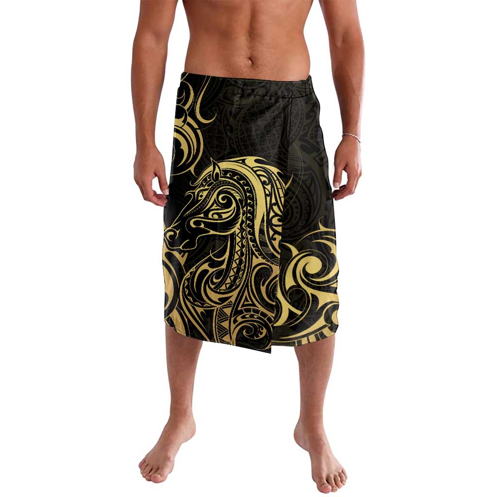 Gold And Black Aoteara Horse Racing Lavalava NZ Maori Pattern