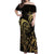 Gold And Black Aoteara Horse Racing Off Shoulder Maxi Dress NZ Maori Pattern