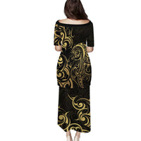 Gold And Black Aoteara Horse Racing Puletasi NZ Maori Pattern