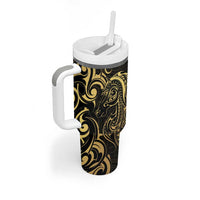 Gold And Black Aoteara Horse Racing Tumbler With Handle NZ Maori Pattern